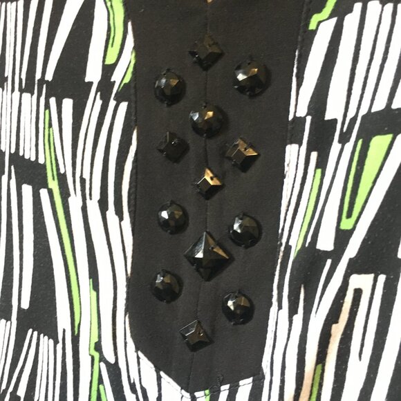 Surreal Warped Book Shelf Black Rhinestone Tunic Blouse - Picture 9 of 16